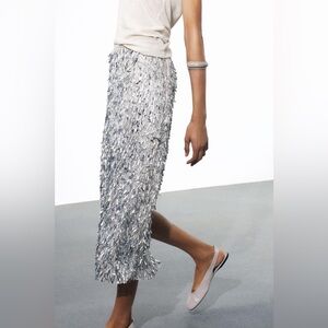 Zara Silver Textured Midi Skirt